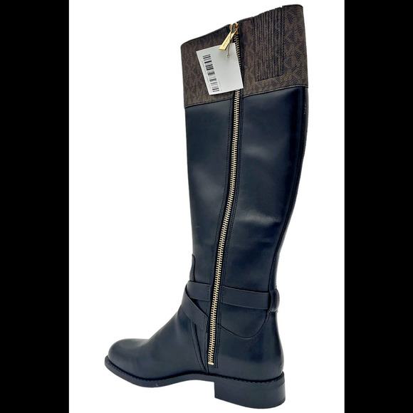 Michael Kors Women's Kincaid Leather and Logo Riding Boot Black/Brown - Medium - Picture 3 of 3